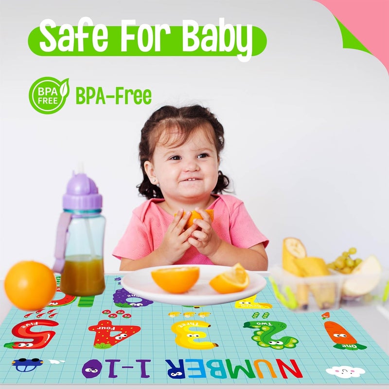 SpriteGru طقم 6 حصائر للأطفال، غير قابلة للانزلاق، قابلة للغسل وإعادة الاستخدام، تتضمن الحروف، الأرقام، الأشكال والألوان، مواضيع تعليمية عن الكون، الخريطة للمنزل، رياض الأطفال، الفصل الدراسي، الحضانة - Image 2